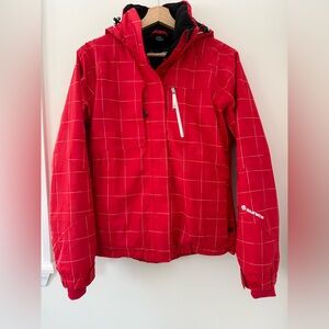 Sunice Women’s Red Grid Pattern Ski Jacket | Winter Sports Snowboarding Skiing